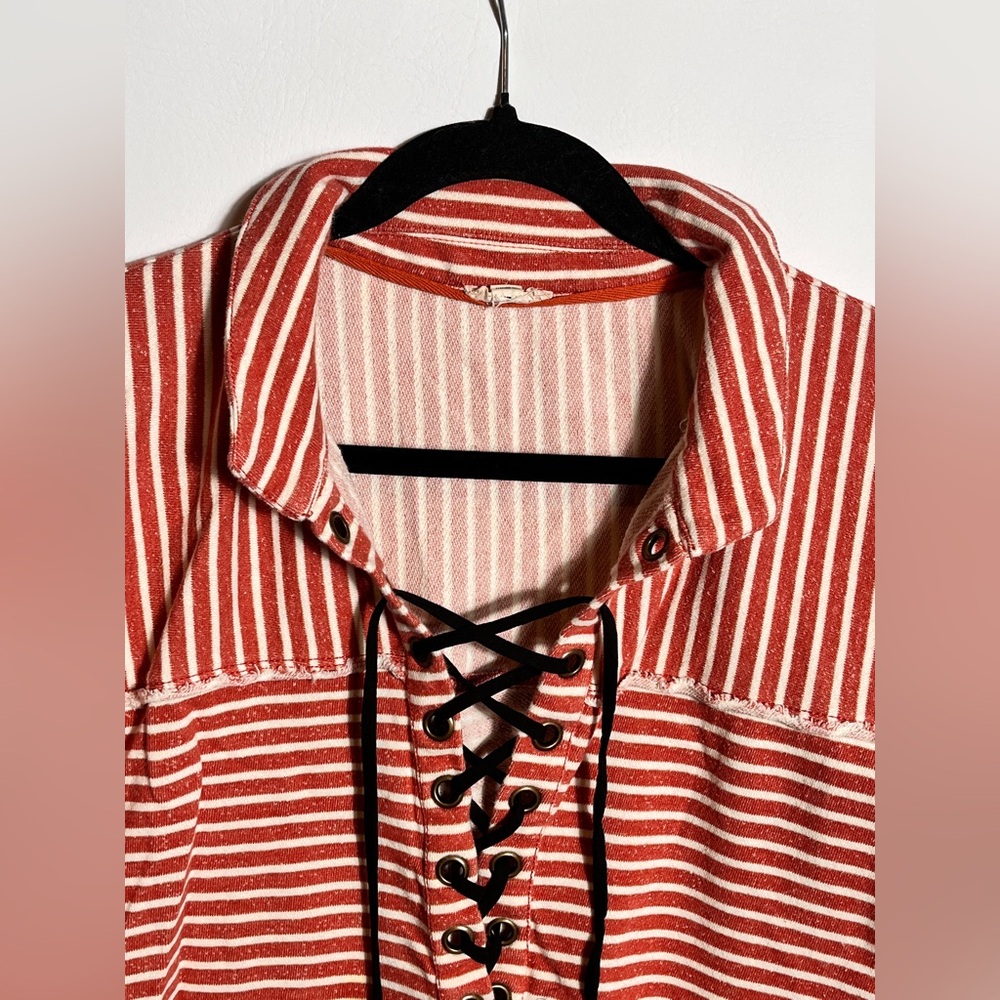 Pilcro by Anthropologie Red Cream Striped Sweatshirt Large - Picture 5 of 12
